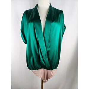 Amanda Uprichard NY Top Body Suit Large Silk Wrap Emerald Green Holiday Top